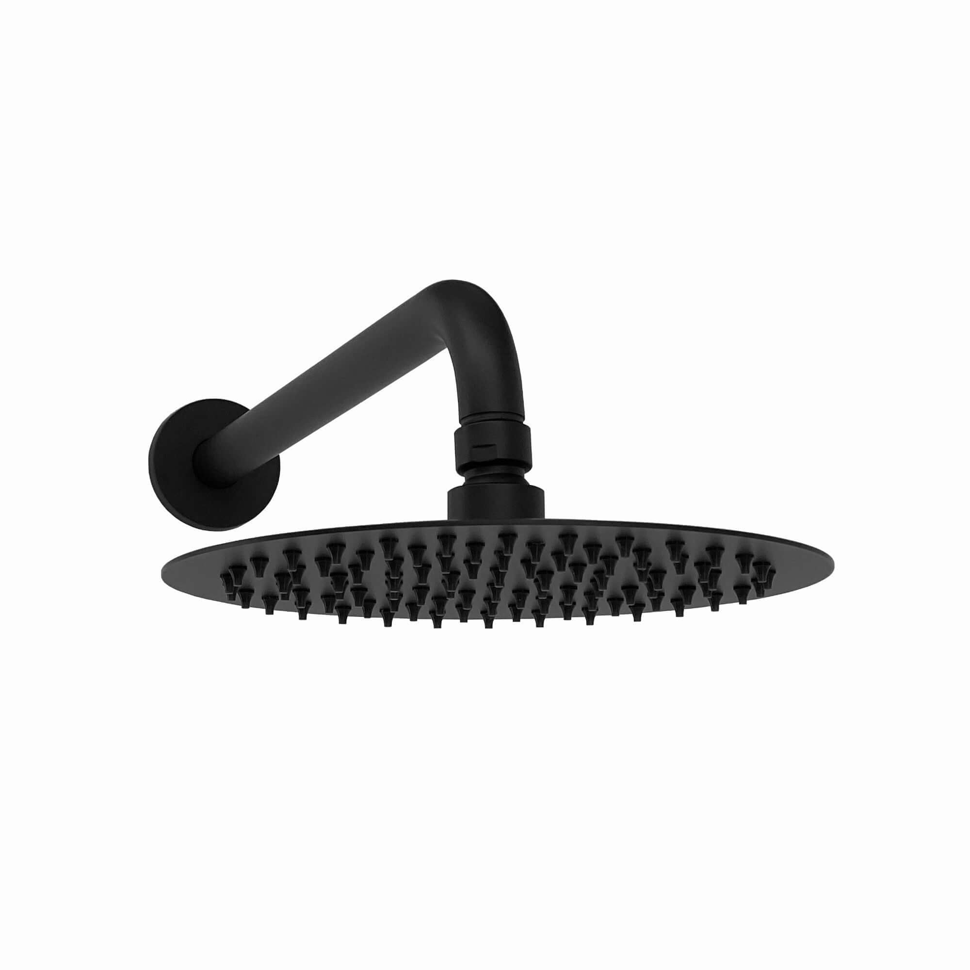 Buy Contemporary Wall Fixed Round Ultra Slim Stainless Steel Shower Head 8" With Shower Arm - Matt Black online UK
